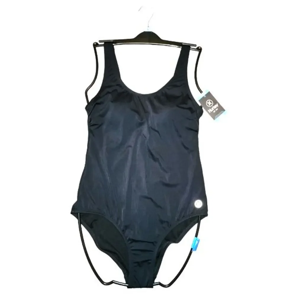 Hurley HSO1028 Black Ribbed‎ One Piece Swimsuit Size L